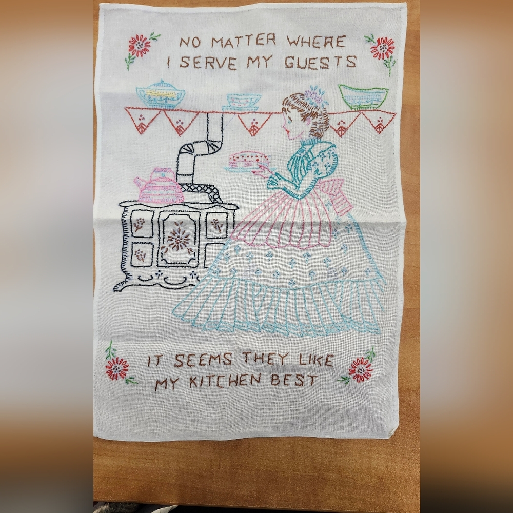 Embroidered Kitchen Towel with Vintage Design 16x12